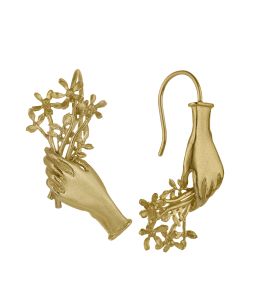 Gold Plate Asymmetric Gift of Flowers Bouquet Drop Earrings Product Photo