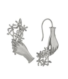 Silver Asymmetric Gift of Flowers Bouquet Drop Earrings Product Photo