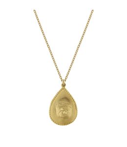 Gold Plate Sense of Sight Eye Pendant Necklace Engraved with Dew Drops on Reverse Product Photo