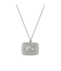 Silver Sense of Taste Lips Pendant Necklace Engraved with Strawberries on Reverse Product Photo