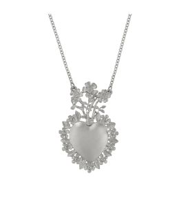 Silver Floral Sacred Heart Necklace Product Photo