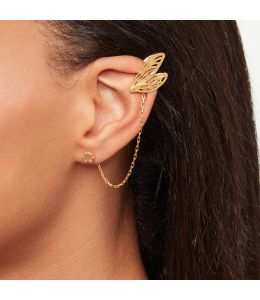 Small Landed Dragonfly Wing Ear-Cuff with Chain Linked Stud