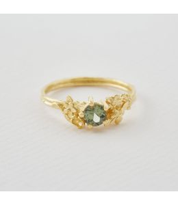 Beekeeper Solitaire Ring with 5mm Olive Green Sapphire