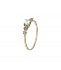18ct White Gold Fine Ring with 0.25ct Emerald Cut Diamond & Floral Details Product Photo