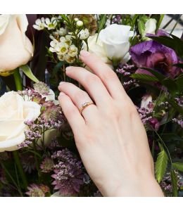 Fine Ring with 0.25ct Emerald Cut Diamond & Floral Details