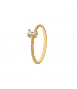 18ct Yellow Gold Bee Texture Ring with 0.25ct Emerald Cut Diamond Product Photo