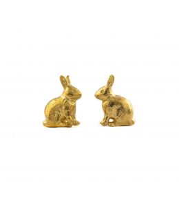 Gold Plate Sitting Bunny Stud Earrings on Paper