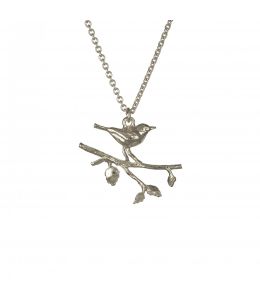 Silver Perched Warbler Bird Necklace Product Photo