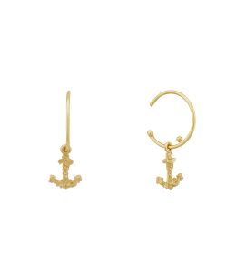 18ct Yellow Gold Tiny Floral Anchor "Hope" Hoop Earrings Product Photo