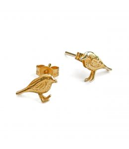 Gold Plate Little Robin Stud Earrings on Paper