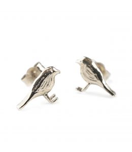 Silver Little Robin Stud Earrings on Paper