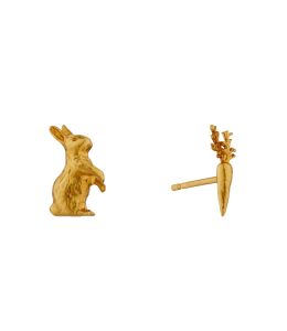 Gold Plate Rabbit & Carrot Asymmetric Earrings Product Photo