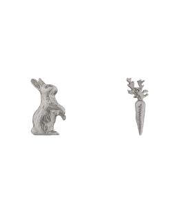 Silver Rabbit & Carrot Asymmetric Earrings Product Photo