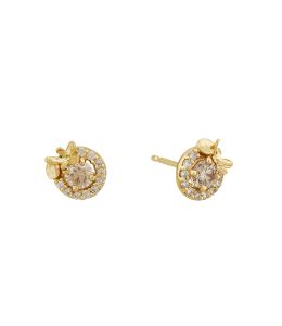 18ct Yellow Gold Champagne Diamond Spring Halo Stud Earrings Product Photo