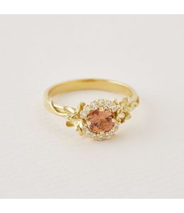 Large Spring Halo Ring with Burnt Orange Sapphire