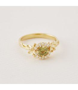 Large Spring Halo Ring with Apple Green Sapphire