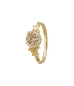 18ct Yellow Gold Small Champagne Diamond Spring Halo Ring Product Photo