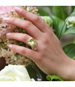 Violet Flower Cocktail Ring with Five Briolette Cut Diamonds