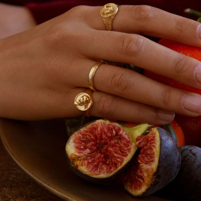 Ornately Engraved Signet Ring with Sleeping Hare