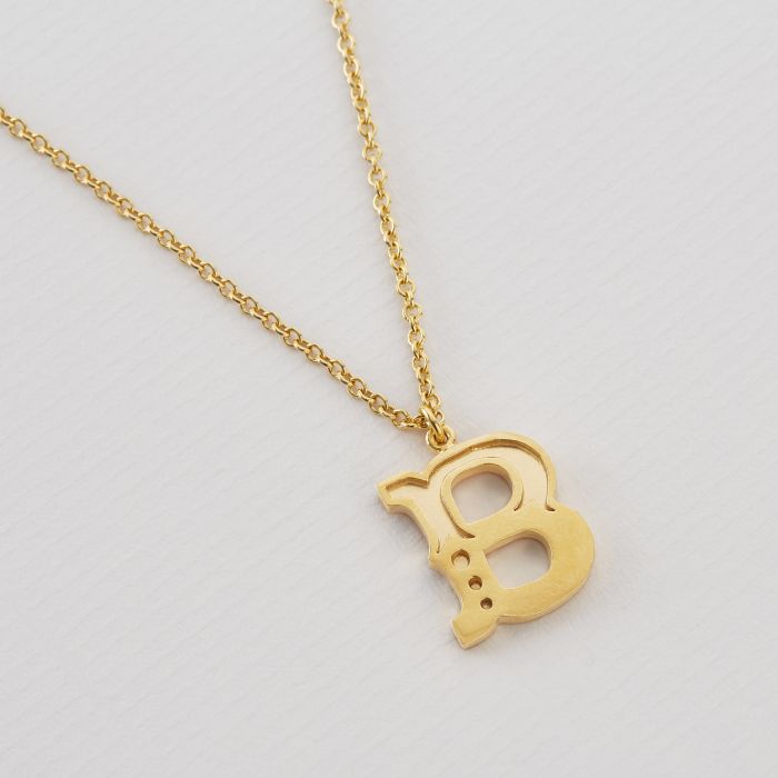 14K Yellow Gold B Initial Letter Pendant Necklace | eBay