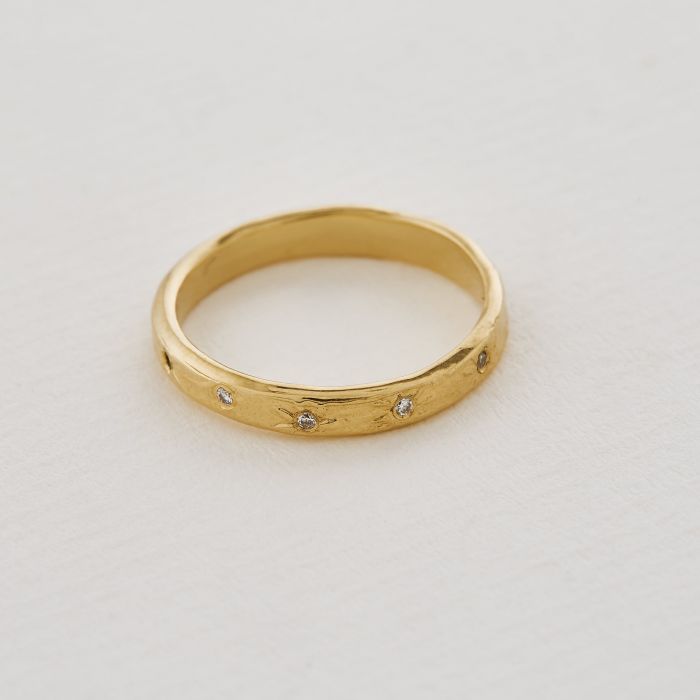 Horsetail Fossil Ring with 7 Diamonds