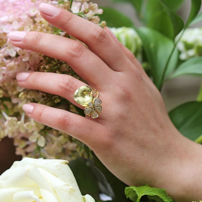 Diamond flower cocktail ring sales