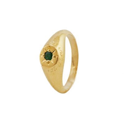 Emerald Signet Ring with "A Star to Guide Me" Engraving Product Photo