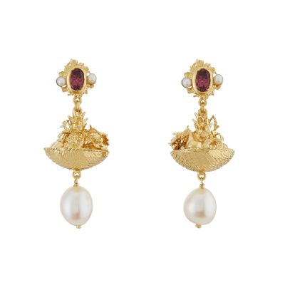 Banquet Baroque Fruit Basket Earrings with Rhodolite Garnet & Freshwater Pearl Product Photo