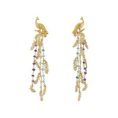 Fables Peacock Tail Drop Earrings with Amethyst Product Photo