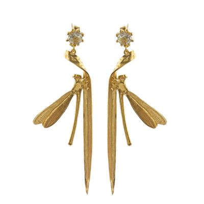 Damsel Fly & Grassblade Green Amethyst Drop Earrings Product Photo