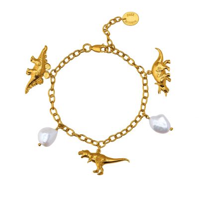 Dinosaur and Baroque Pearl Charm Bracelet Product Photo