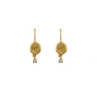 Horsetail Fossil Nugget Earrings with Hanging Diamond Product Photo