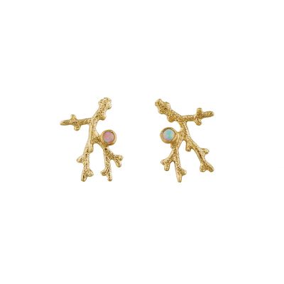Coral Branch Stud Earrings with Opal Product Photo
