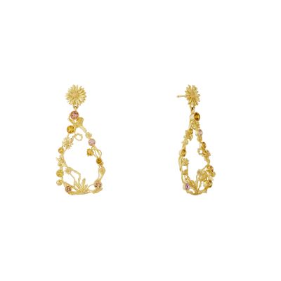 Flower Garden Daisy Drop Earrings with Bees and Sapphires Product Photo