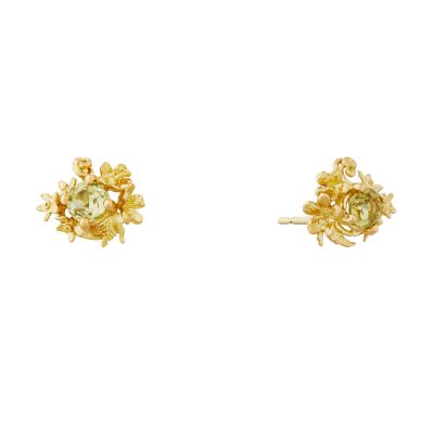 Tiny Tropical Flower Stud Earrings with Green-Yellow Sapphires Product Photo