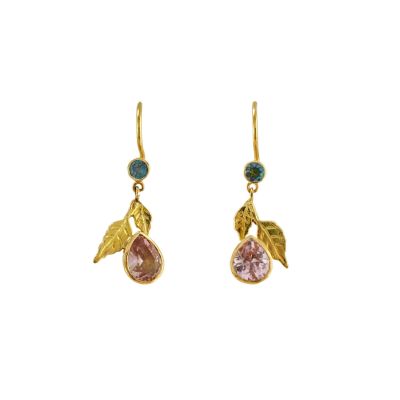 Pear Cut Pink Tourmaline & Alexandrite Leaf Drop Earrings Product Photo