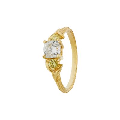 Oat Seed Trilogy Ring with White Diamond and Two Natural Yellow Diamonds Product Photo