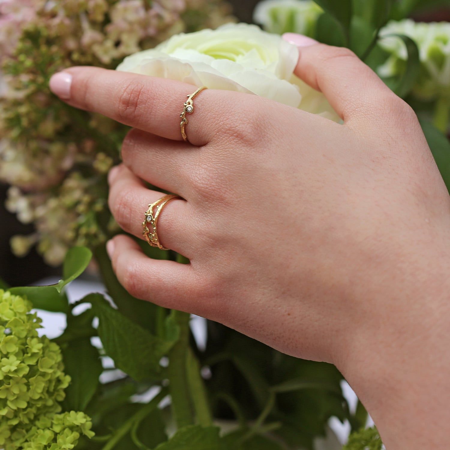 Fine Coral Texture Ring, Diamond