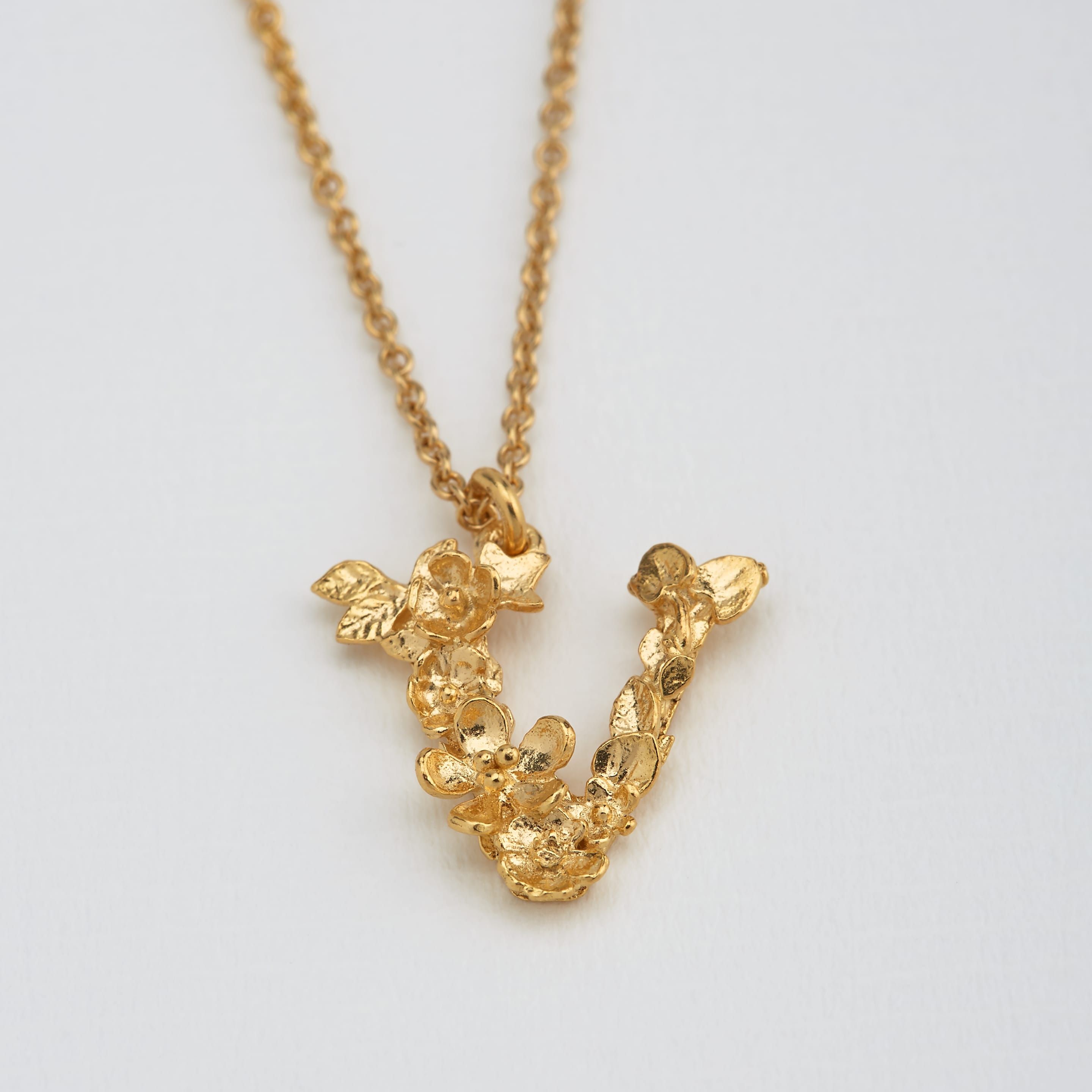 Floral Letter V Necklace