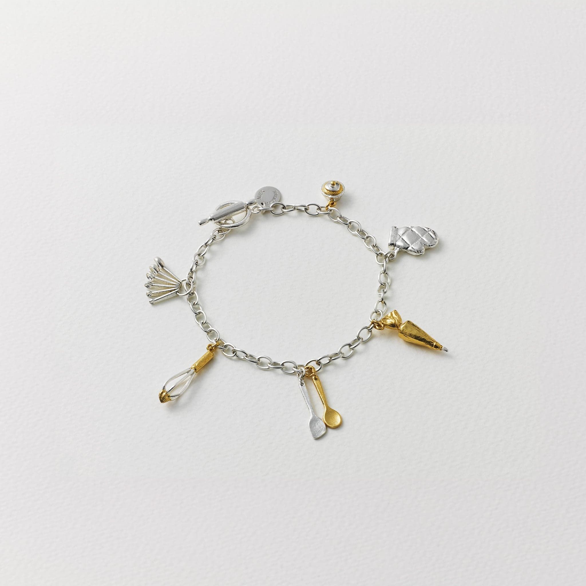 Baking Charm Bracelet with Rolling Pin T Bar Fastening Alex Monroe Jewellery