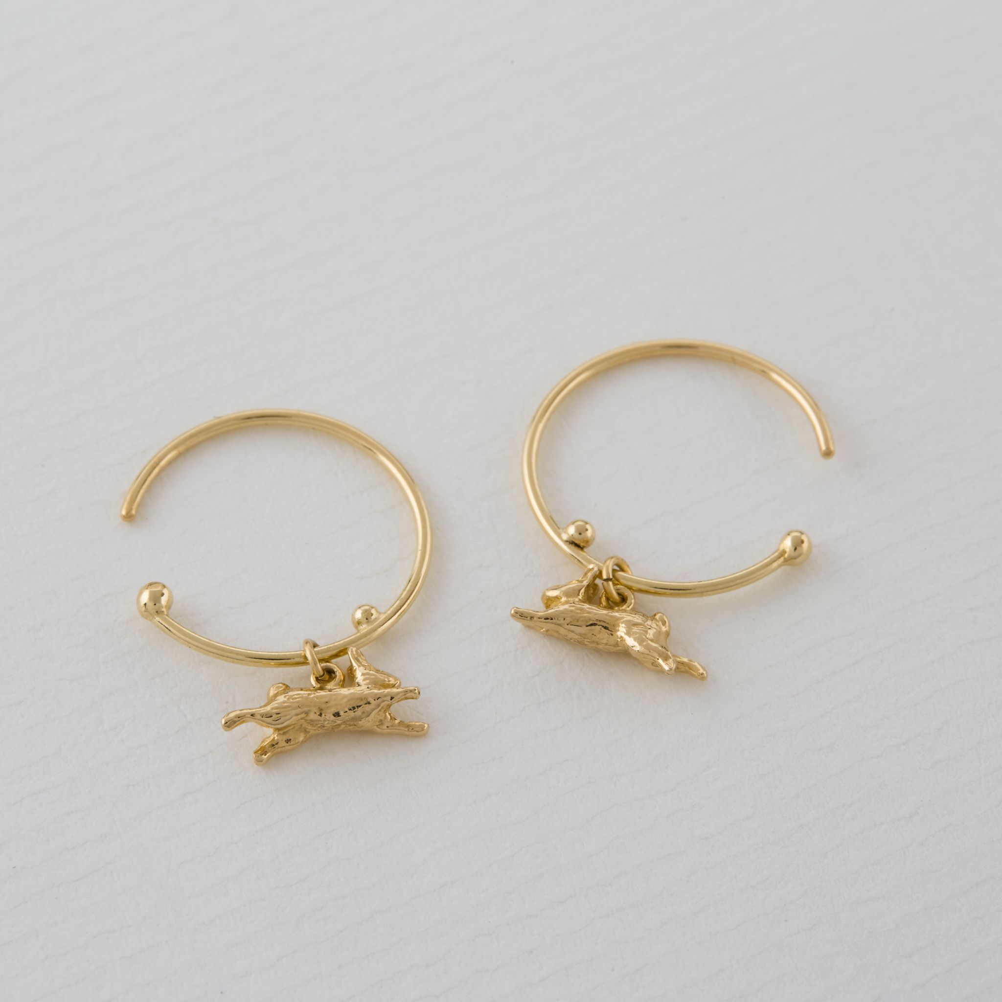 Teeny Tiny Leaping Rabbit Hoop Earrings
