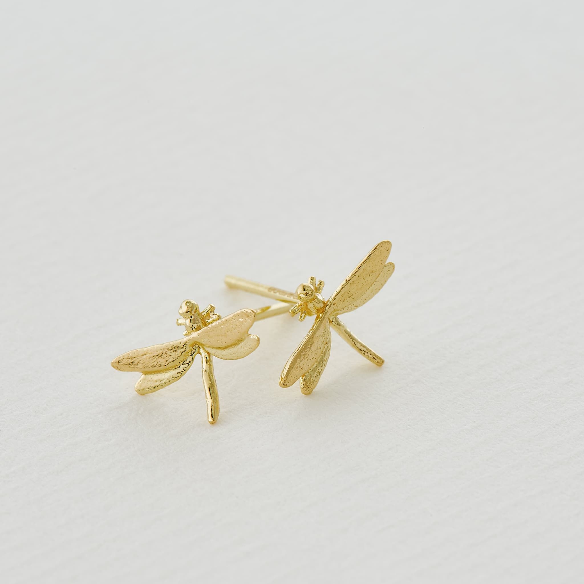 Gold Dragonfly Stud Earrings Gold Plated Sterling Silver 