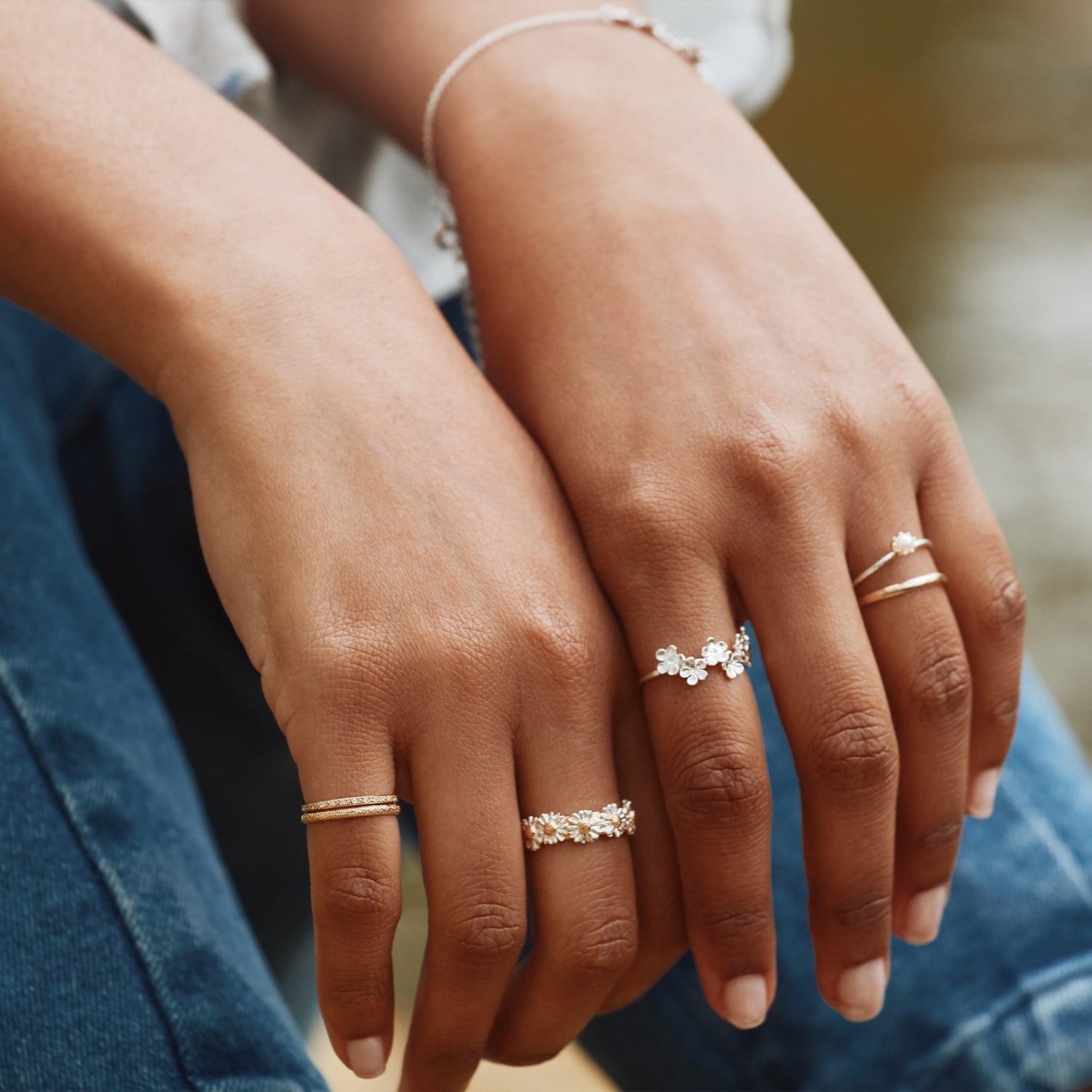 Forget Me Not Flower Trail Stacking Ring