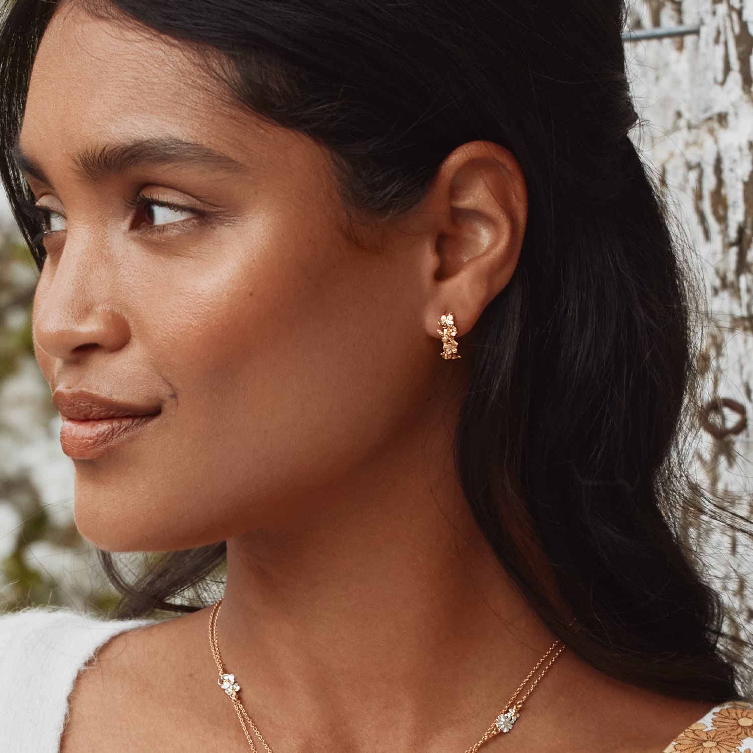 Floral Huggie Hoops with Itsy Bitsy Bee