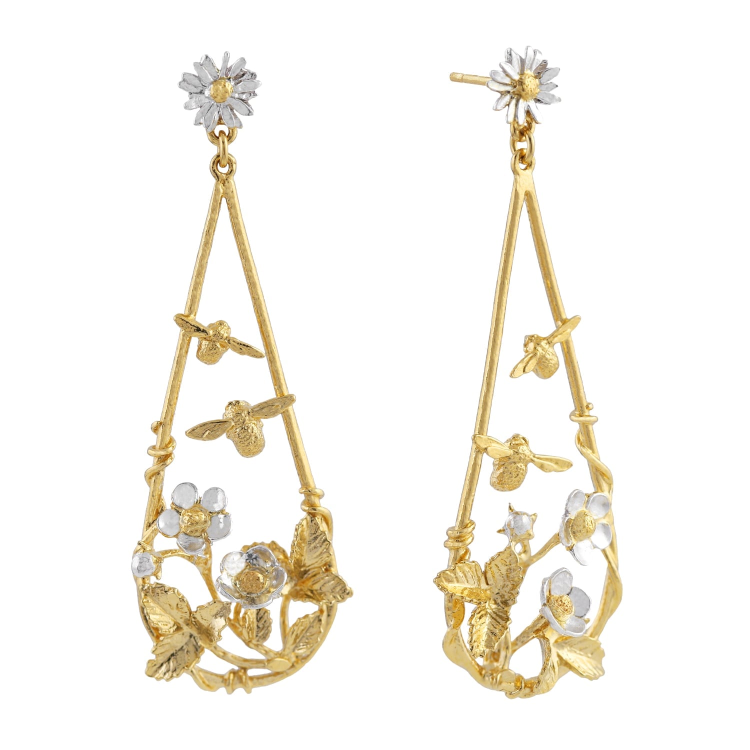 Strawberry Patch Teardrop Earrings with Buzzing Bees