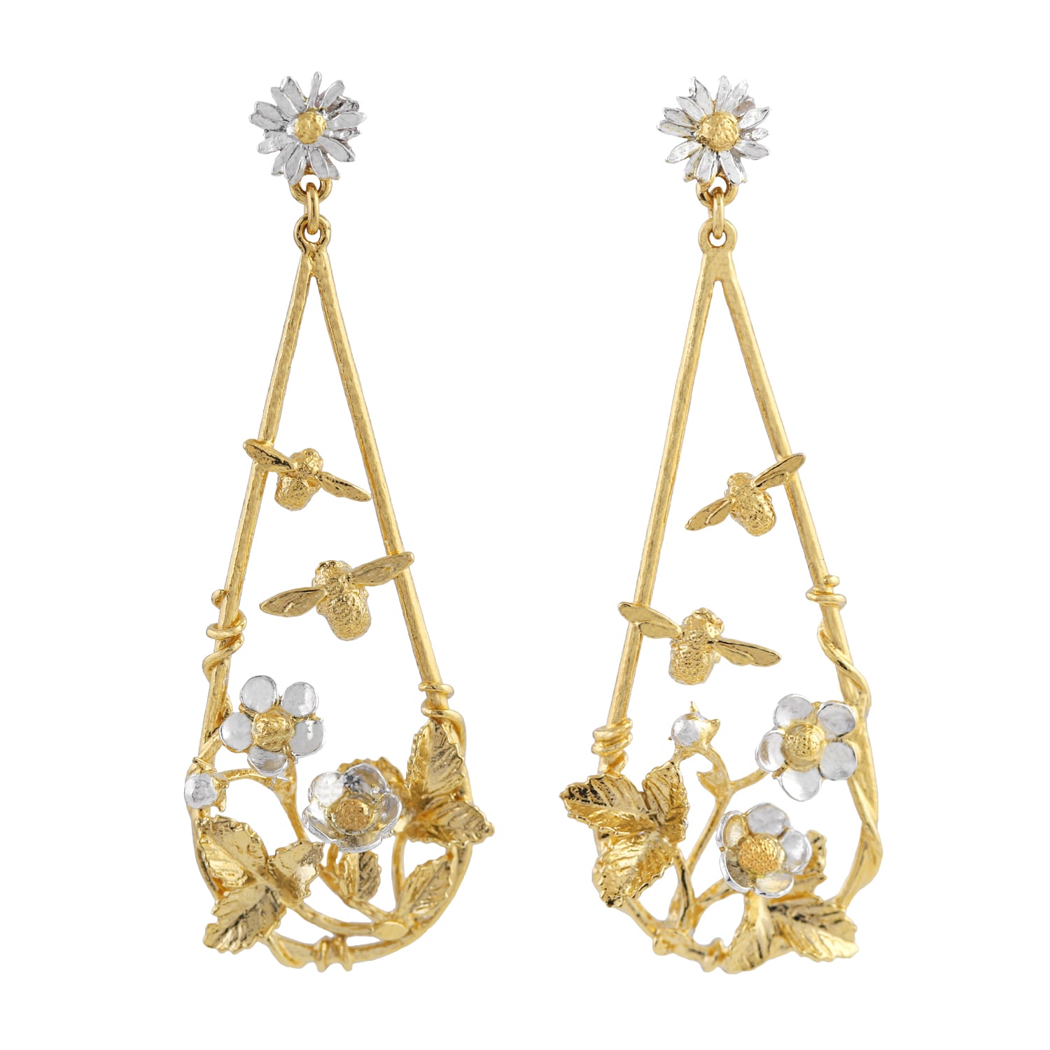 Strawberry Patch Teardrop Earrings with Buzzing Bees