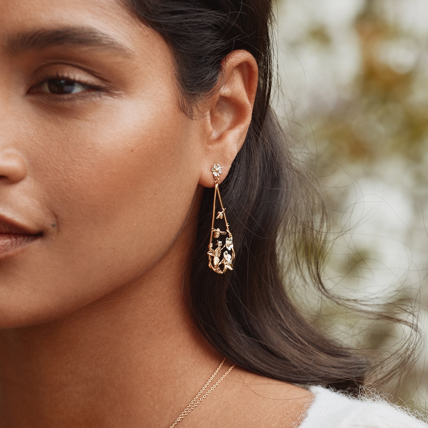 Strawberry Patch Teardrop Earrings with Buzzing Bees