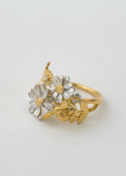 Silver and Gold Posy Bloom Bee Ring