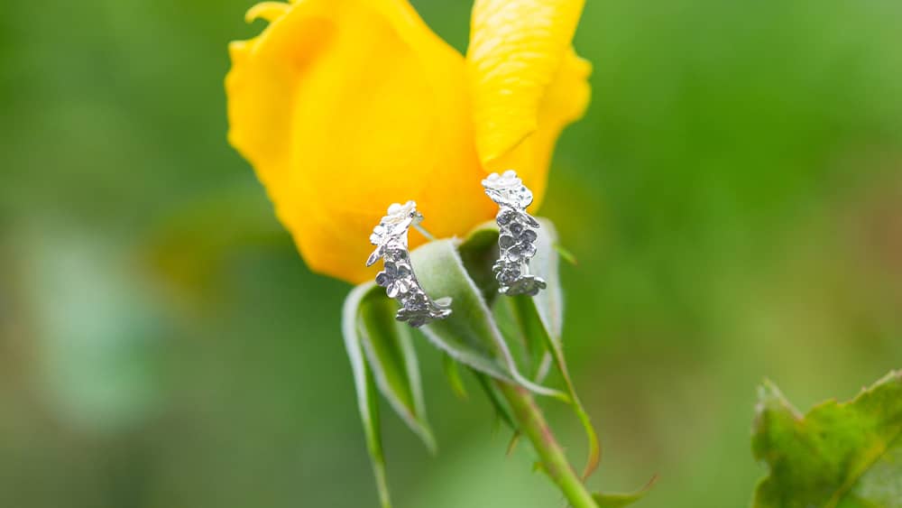 Woman wearing Damselfly earrings.