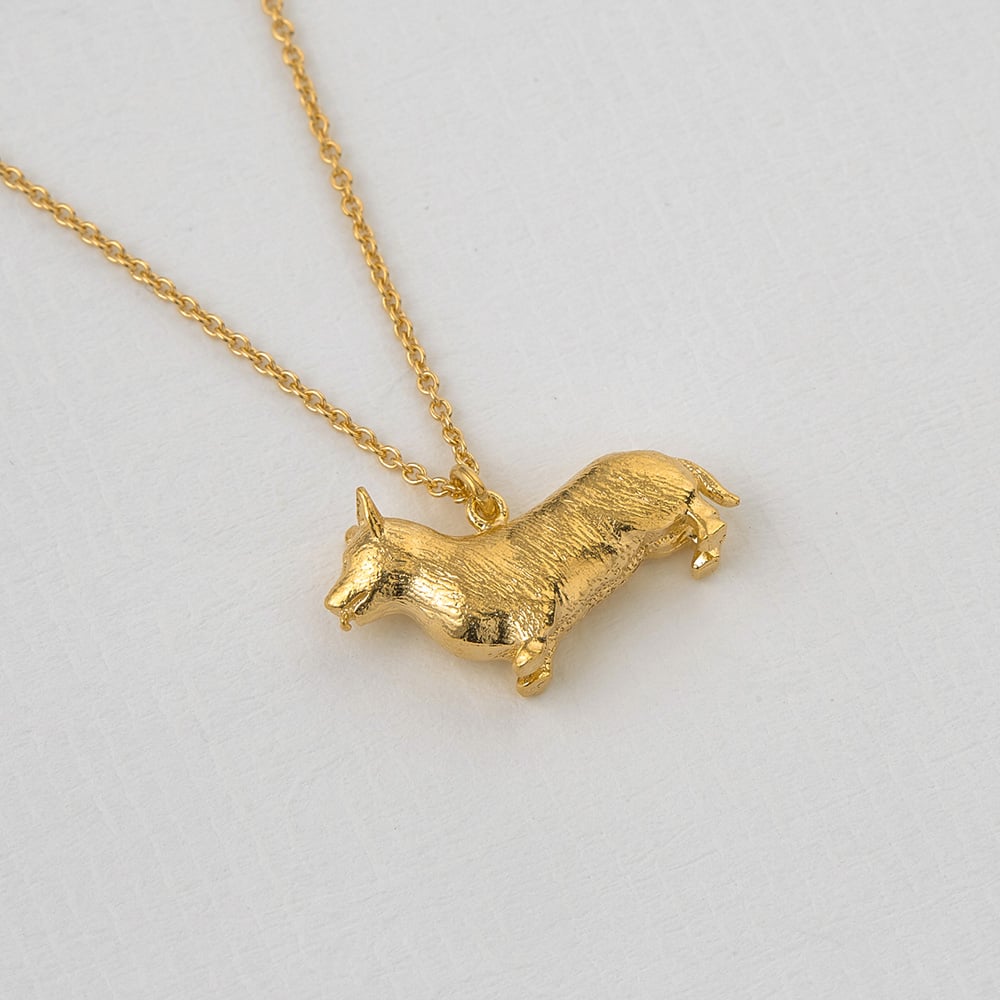 Paper shot gold plated Corgi Necklace by Alex Monroe